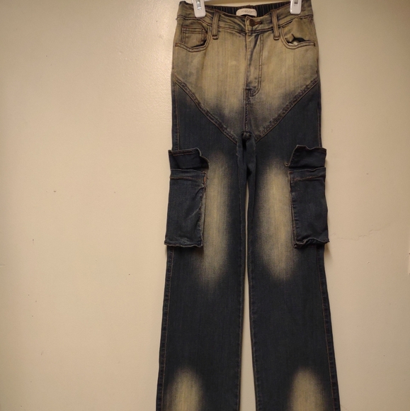 Mebon Denim - Mebon Women's Bleached Denim Cargo Bootcut Jeans Size 1